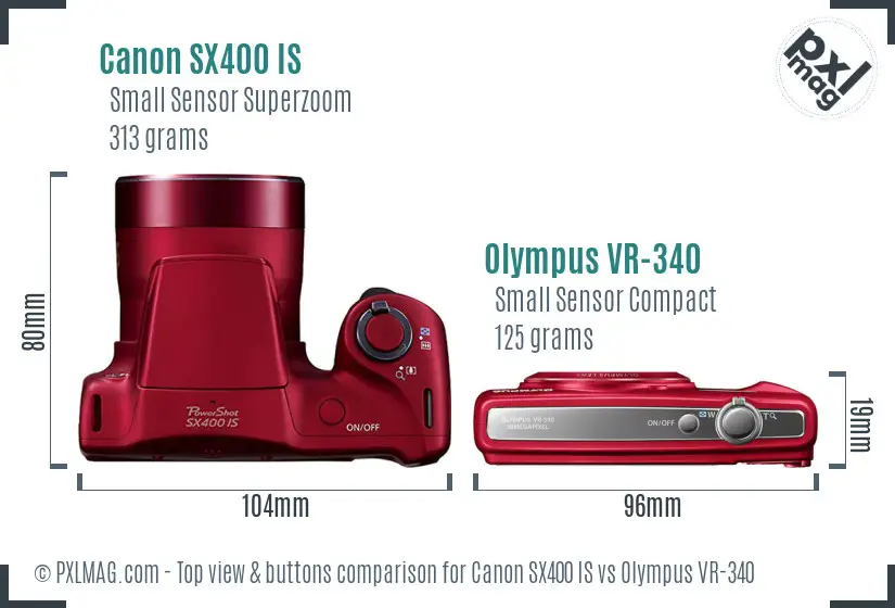 Canon SX400 IS vs Olympus VR-340 top view buttons comparison