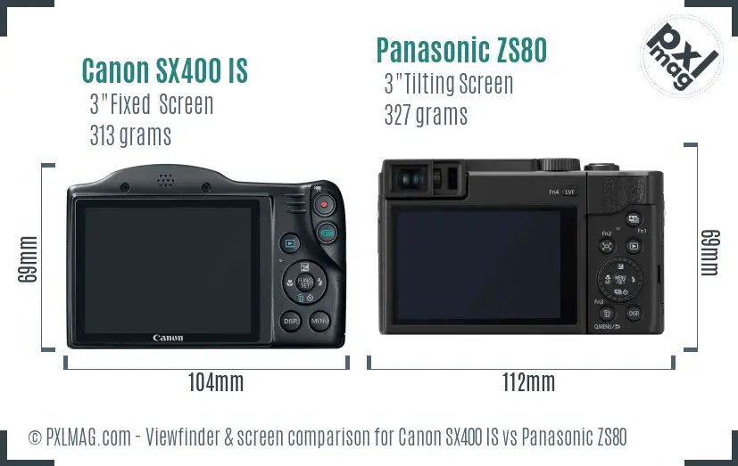 Canon SX400 IS vs Panasonic ZS80 Screen and Viewfinder comparison