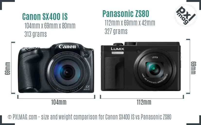 Canon SX400 IS vs Panasonic ZS80 size comparison