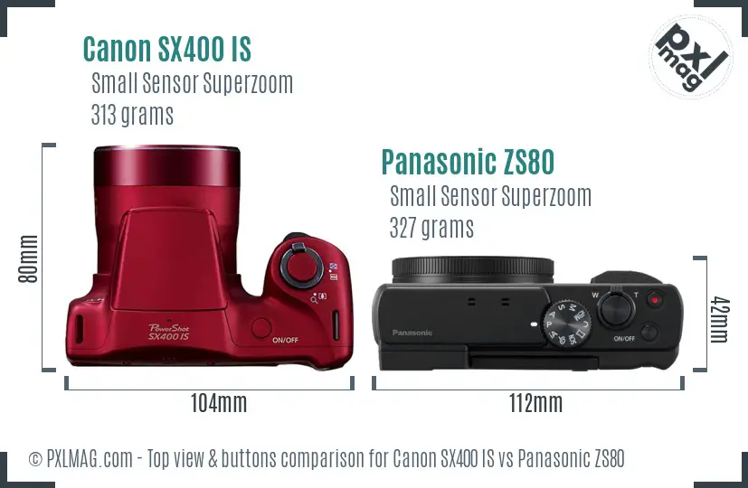 Canon SX400 IS vs Panasonic ZS80 top view buttons comparison