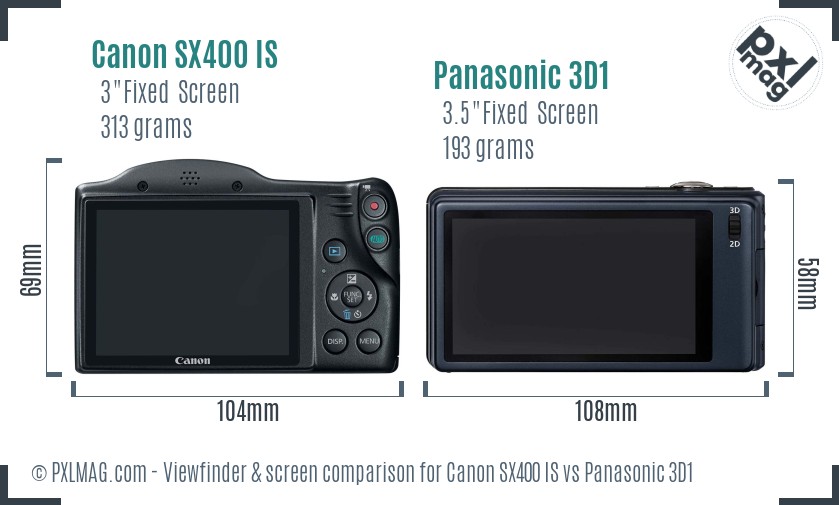 Canon SX400 IS vs Panasonic 3D1 Screen and Viewfinder comparison