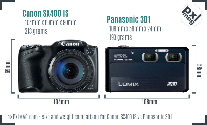 Canon SX400 IS vs Panasonic 3D1 size comparison Canon SX400 IS vs Panasonic 3D1 size comparison