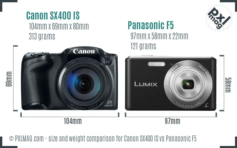 Canon SX400 IS vs Panasonic F5 size comparison