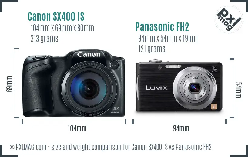 Canon SX400 IS vs Panasonic FH2 size comparison