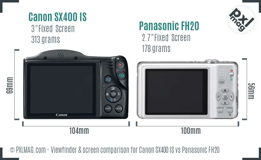 Canon SX400 IS vs Panasonic FH20 Screen and Viewfinder comparison