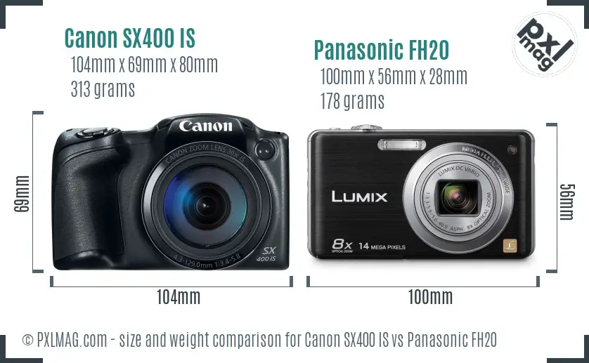 Canon SX400 IS vs Panasonic FH20 size comparison