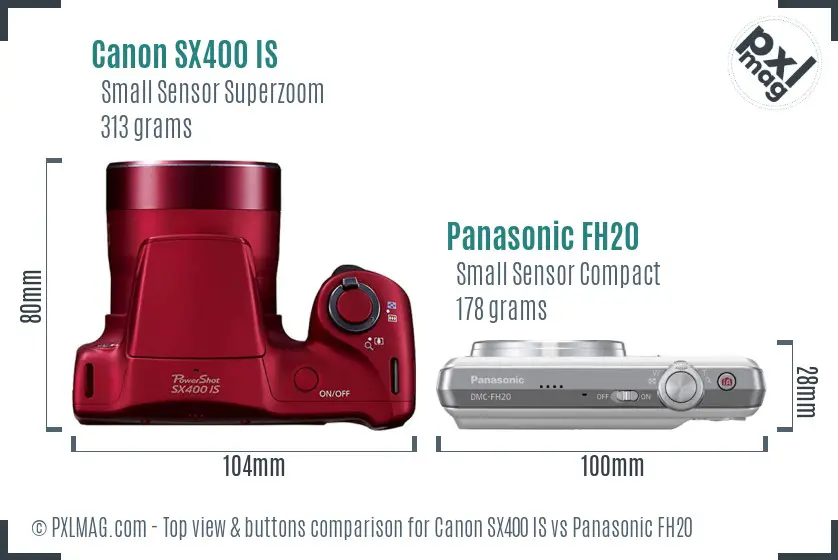 Canon SX400 IS vs Panasonic FH20 top view buttons comparison