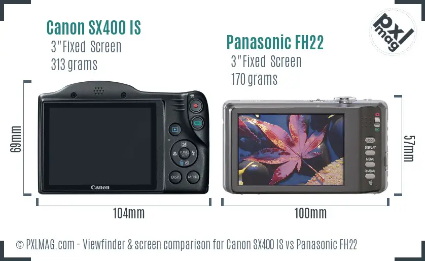 Canon SX400 IS vs Panasonic FH22 Screen and Viewfinder comparison