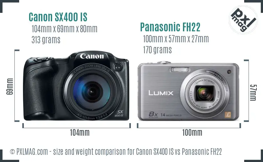 Canon SX400 IS vs Panasonic FH22 size comparison