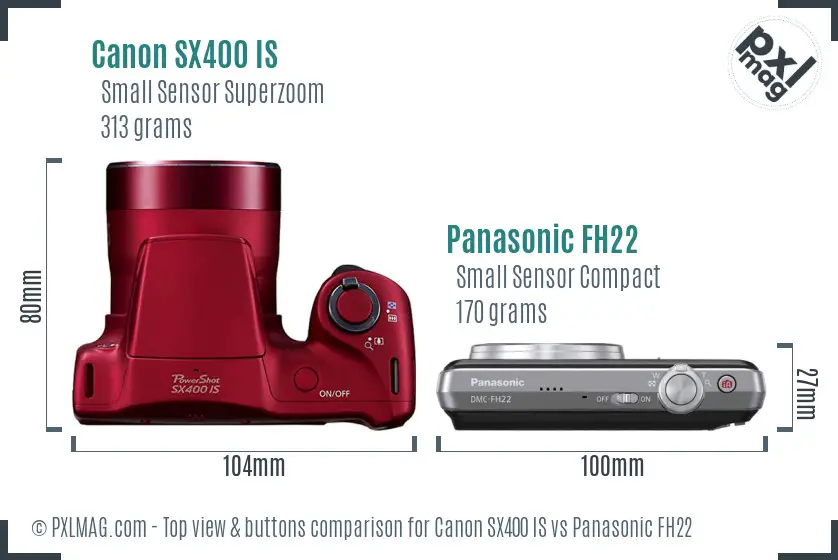 Canon SX400 IS vs Panasonic FH22 top view buttons comparison