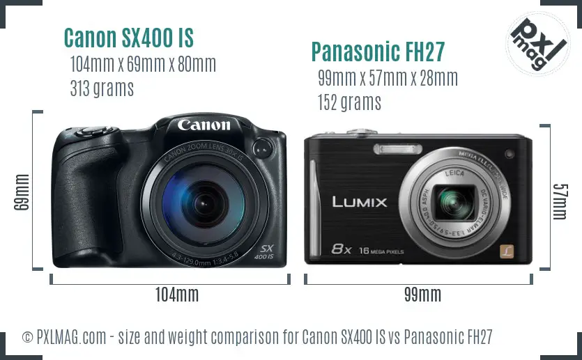 Canon SX400 IS vs Panasonic FH27 size comparison