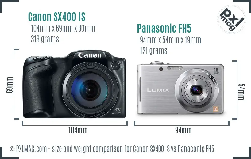 Canon SX400 IS vs Panasonic FH5 size comparison Canon SX400 IS vs Panasonic FH5 size comparison