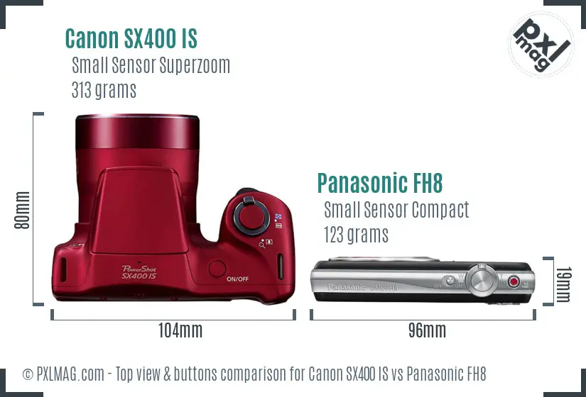 Canon SX400 IS vs Panasonic FH8 top view buttons comparison Canon SX400 IS vs Panasonic FH8 top view buttons comparison