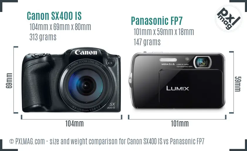 Canon SX400 IS vs Panasonic FP7 size comparison