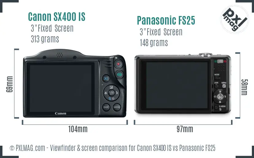 Canon SX400 IS vs Panasonic FS25 Screen and Viewfinder comparison Canon SX400 IS vs Panasonic FS25 Screen and Viewfinder comparison