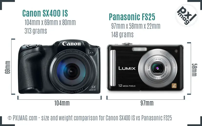Canon SX400 IS vs Panasonic FS25 size comparison Canon SX400 IS vs Panasonic FS25 size comparison