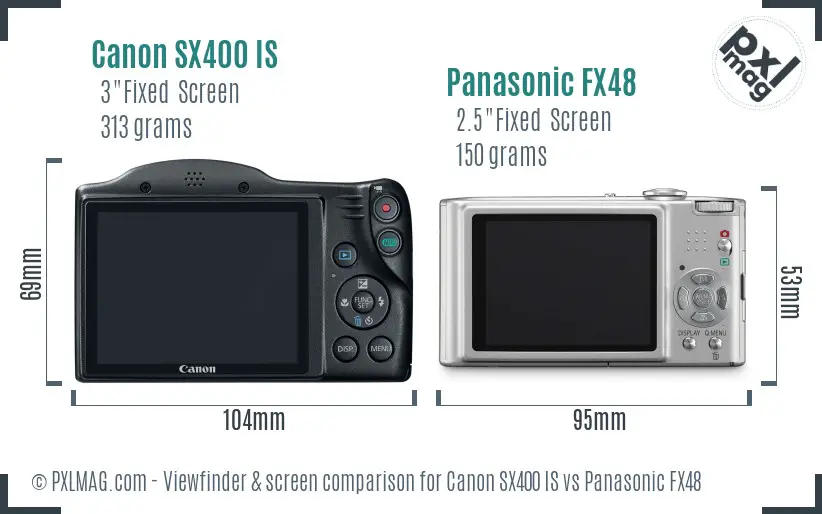 Canon SX400 IS vs Panasonic FX48 Screen and Viewfinder comparison