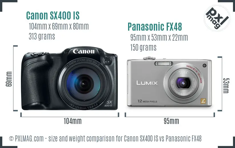 Canon SX400 IS vs Panasonic FX48 size comparison