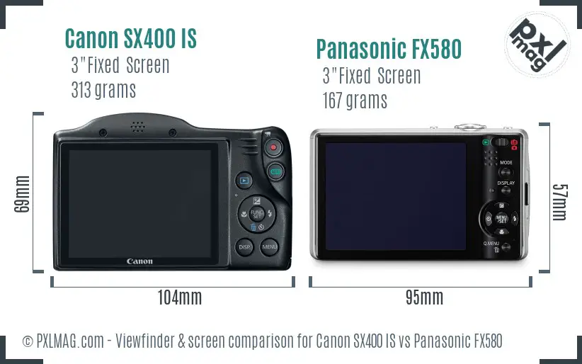 Canon SX400 IS vs Panasonic FX580 Screen and Viewfinder comparison