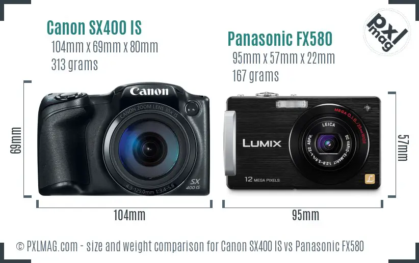 Canon SX400 IS vs Panasonic FX580 size comparison