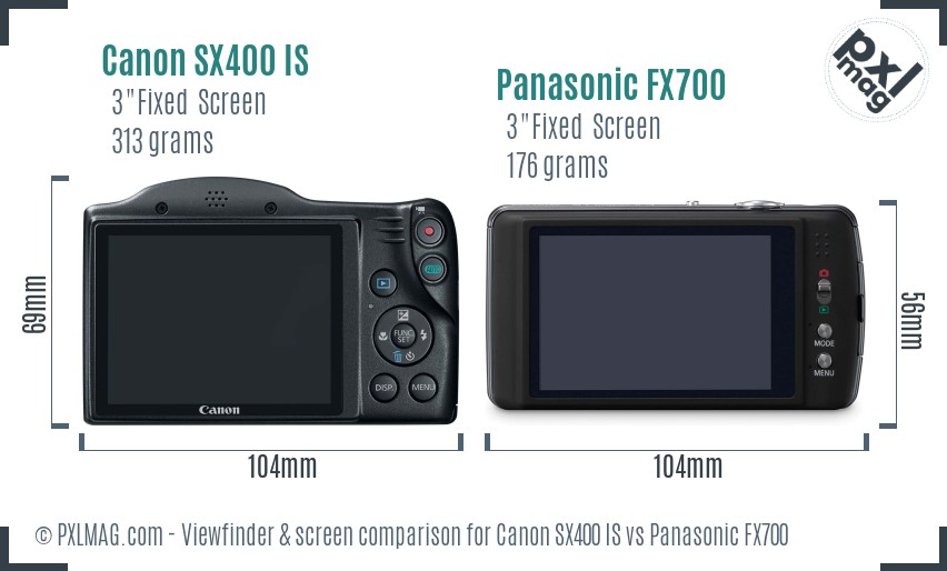 Canon SX400 IS vs Panasonic FX700 Screen and Viewfinder comparison