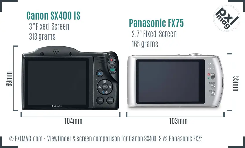 Canon SX400 IS vs Panasonic FX75 Screen and Viewfinder comparison