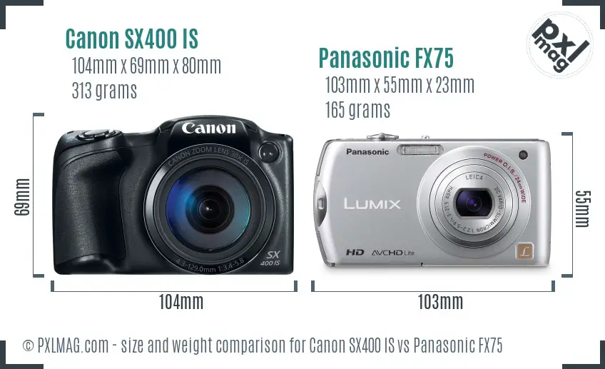 Canon SX400 IS vs Panasonic FX75 size comparison