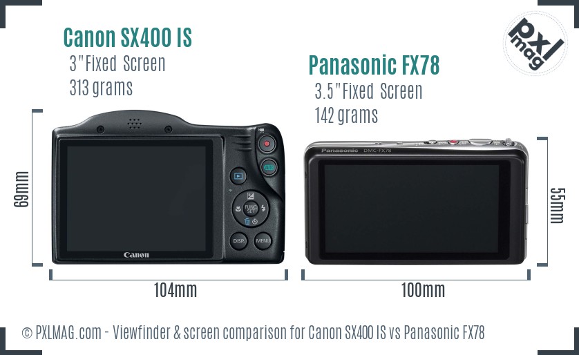 Canon SX400 IS vs Panasonic FX78 Screen and Viewfinder comparison