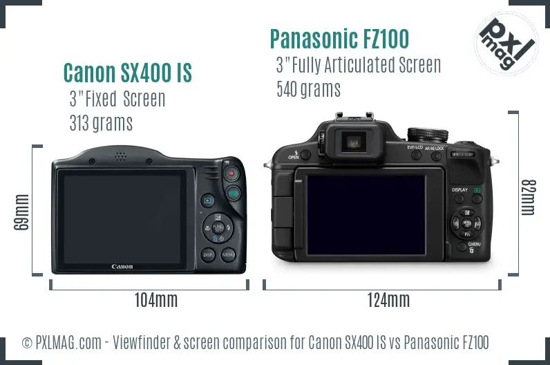 Canon SX400 IS vs Panasonic FZ100 Screen and Viewfinder comparison
