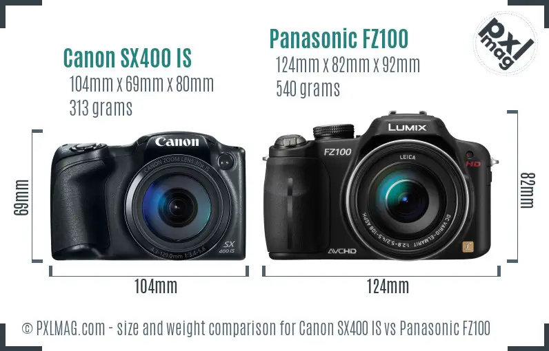 Canon SX400 IS vs Panasonic FZ100 size comparison