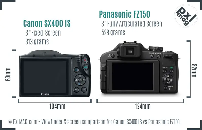 Canon SX400 IS vs Panasonic FZ150 Screen and Viewfinder comparison