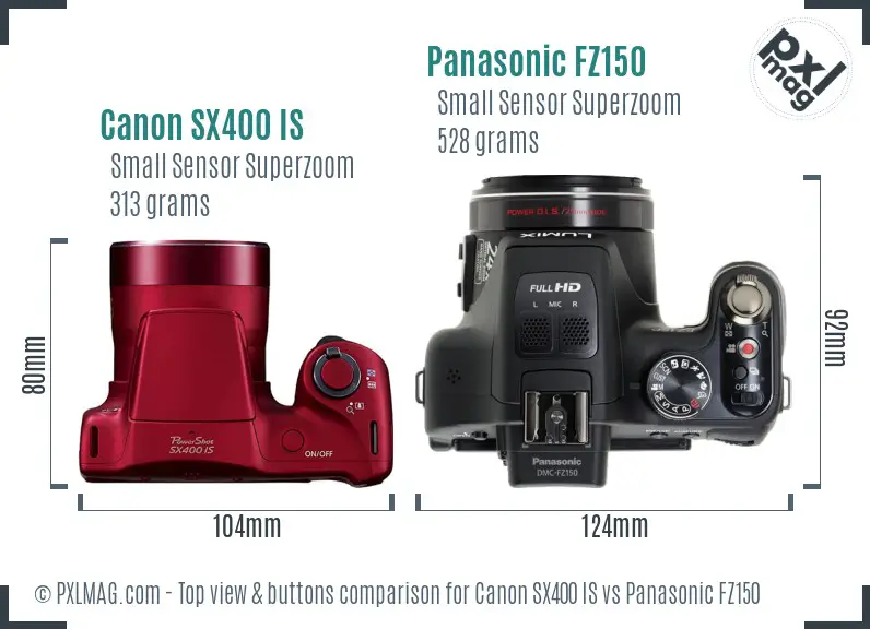 Canon SX400 IS vs Panasonic FZ150 top view buttons comparison