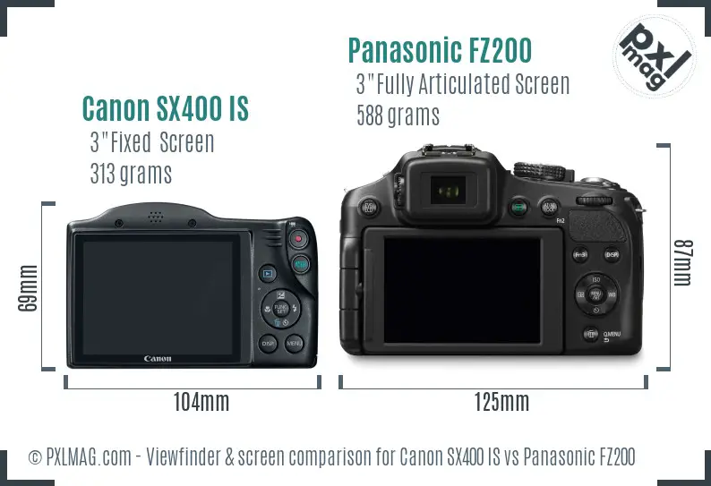 Canon SX400 IS vs Panasonic FZ200 Screen and Viewfinder comparison