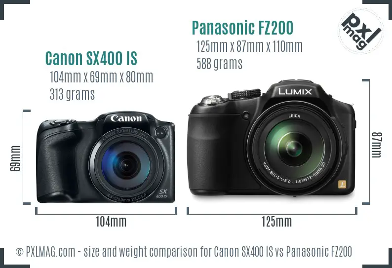 Canon SX400 IS vs Panasonic FZ200 size comparison