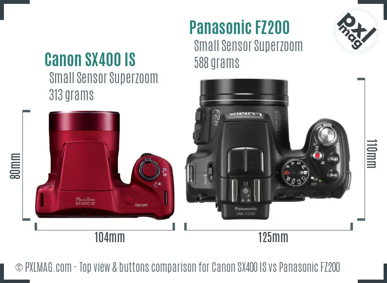 Canon SX400 IS vs Panasonic FZ200 top view buttons comparison