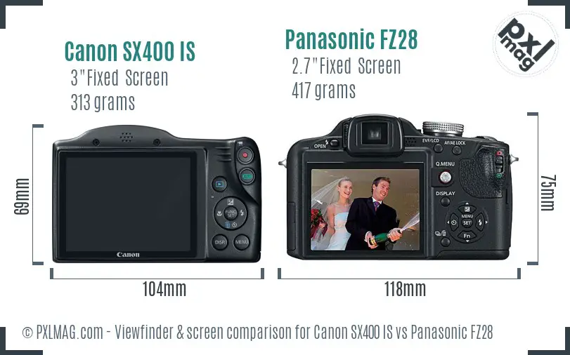 Canon SX400 IS vs Panasonic FZ28 Screen and Viewfinder comparison