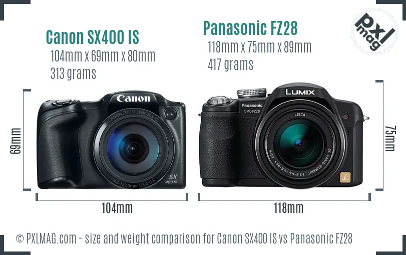 Canon SX400 IS vs Panasonic FZ28 size comparison