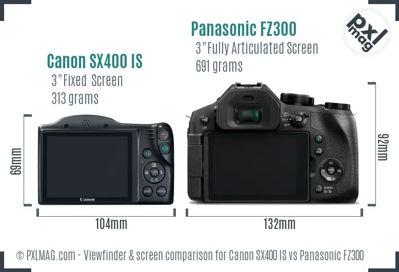 Canon SX400 IS vs Panasonic FZ300 Screen and Viewfinder comparison