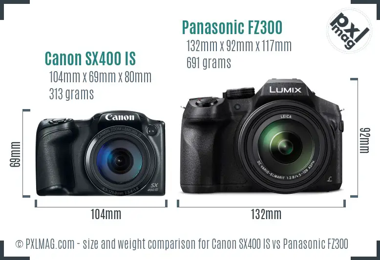 Canon SX400 IS vs Panasonic FZ300 size comparison