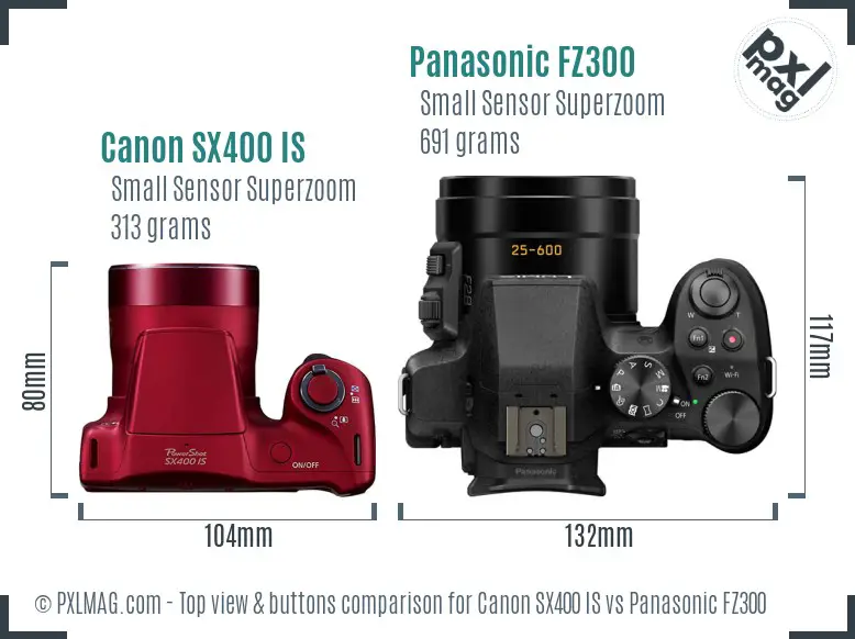 Canon SX400 IS vs Panasonic FZ300 top view buttons comparison