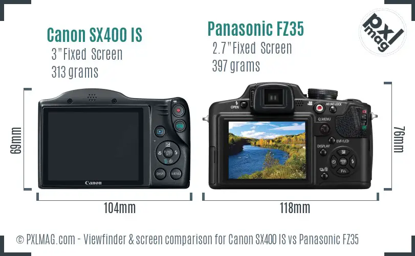 Canon SX400 IS vs Panasonic FZ35 Screen and Viewfinder comparison