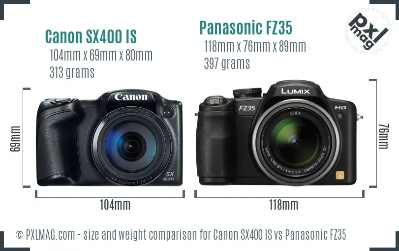 Canon SX400 IS vs Panasonic FZ35 size comparison