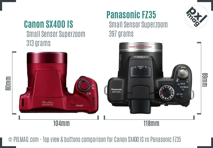 Canon SX400 IS vs Panasonic FZ35 top view buttons comparison
