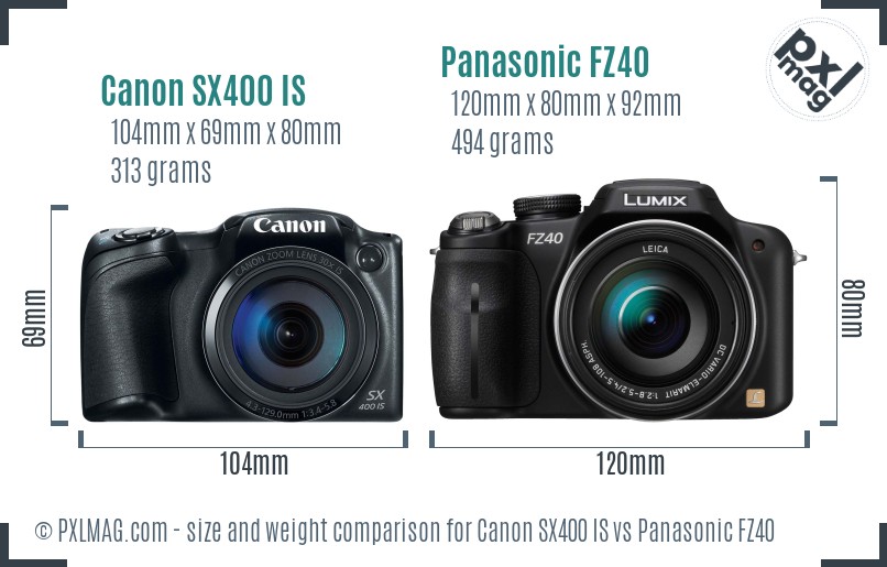 Canon SX400 IS vs Panasonic FZ40 size comparison