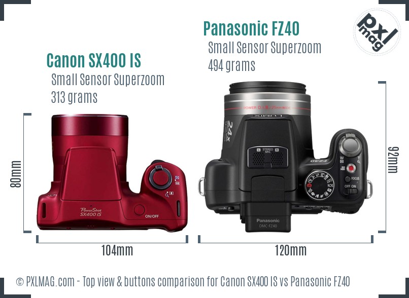 Canon SX400 IS vs Panasonic FZ40 top view buttons comparison