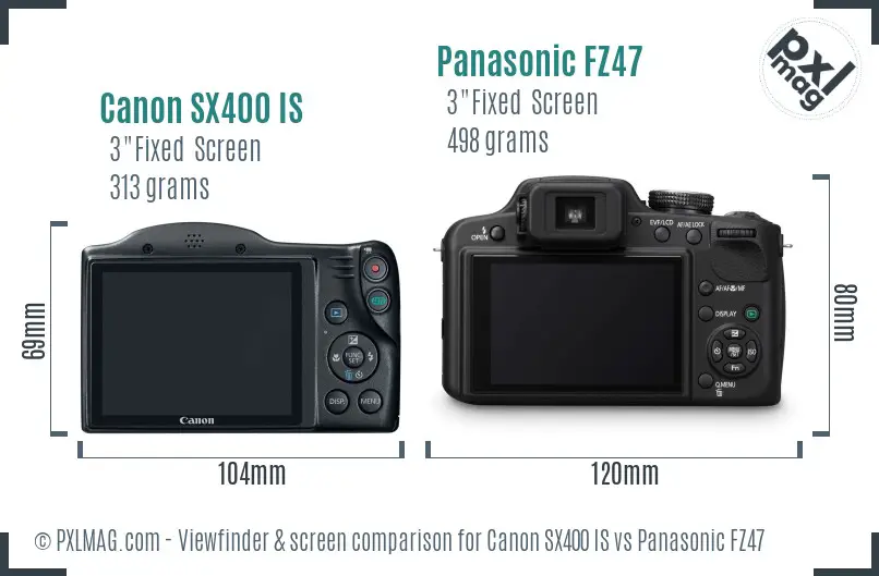 Canon SX400 IS vs Panasonic FZ47 Screen and Viewfinder comparison