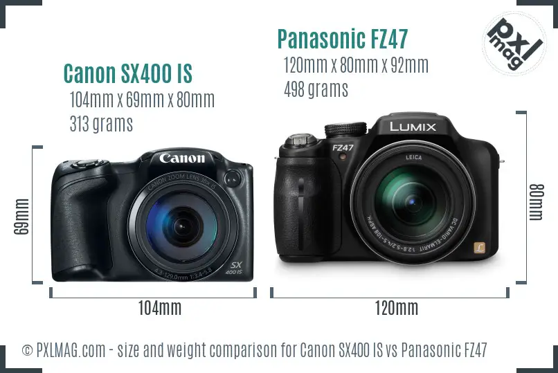 Canon SX400 IS vs Panasonic FZ47 size comparison