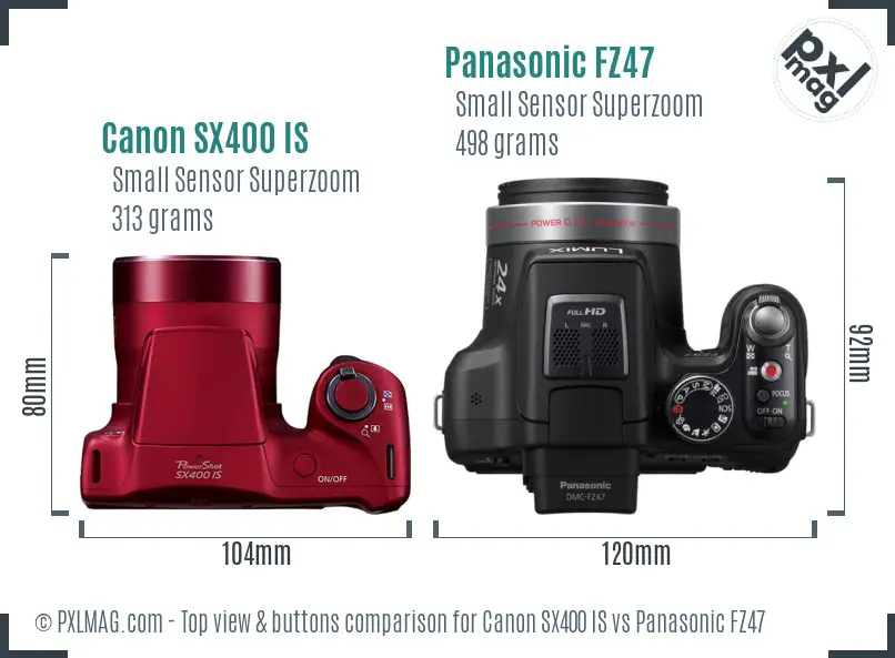 Canon SX400 IS vs Panasonic FZ47 top view buttons comparison