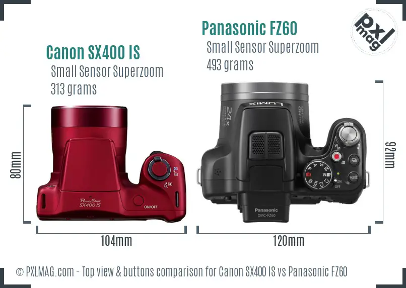 Canon SX400 IS vs Panasonic FZ60 top view buttons comparison Canon SX400 IS vs Panasonic FZ60 top view buttons comparison
