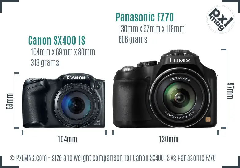 Canon SX400 IS vs Panasonic FZ70 size comparison